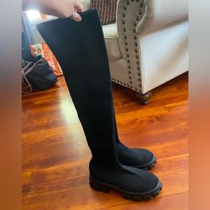 Public Desire | Black Knit Fitted Knee High Boots - Like New